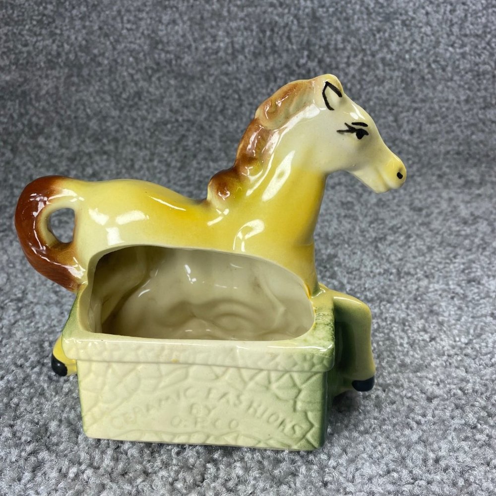 Art Deco Ceramic Horse Planter Mother Baby Foal Fashions by O.P.C.O. Vintage - Picture 9 of 16